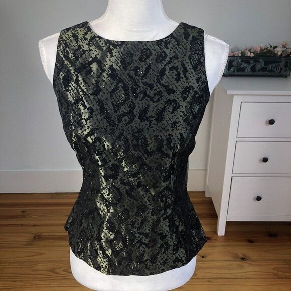 Vtg 90's Betsy Lauren Olive Green Evening Blouse Taffeta 8 Embossed Velvet NYE - Picture 9 of 12